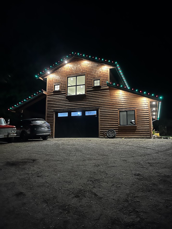 Green and red holiday lights Roberts Creek BC